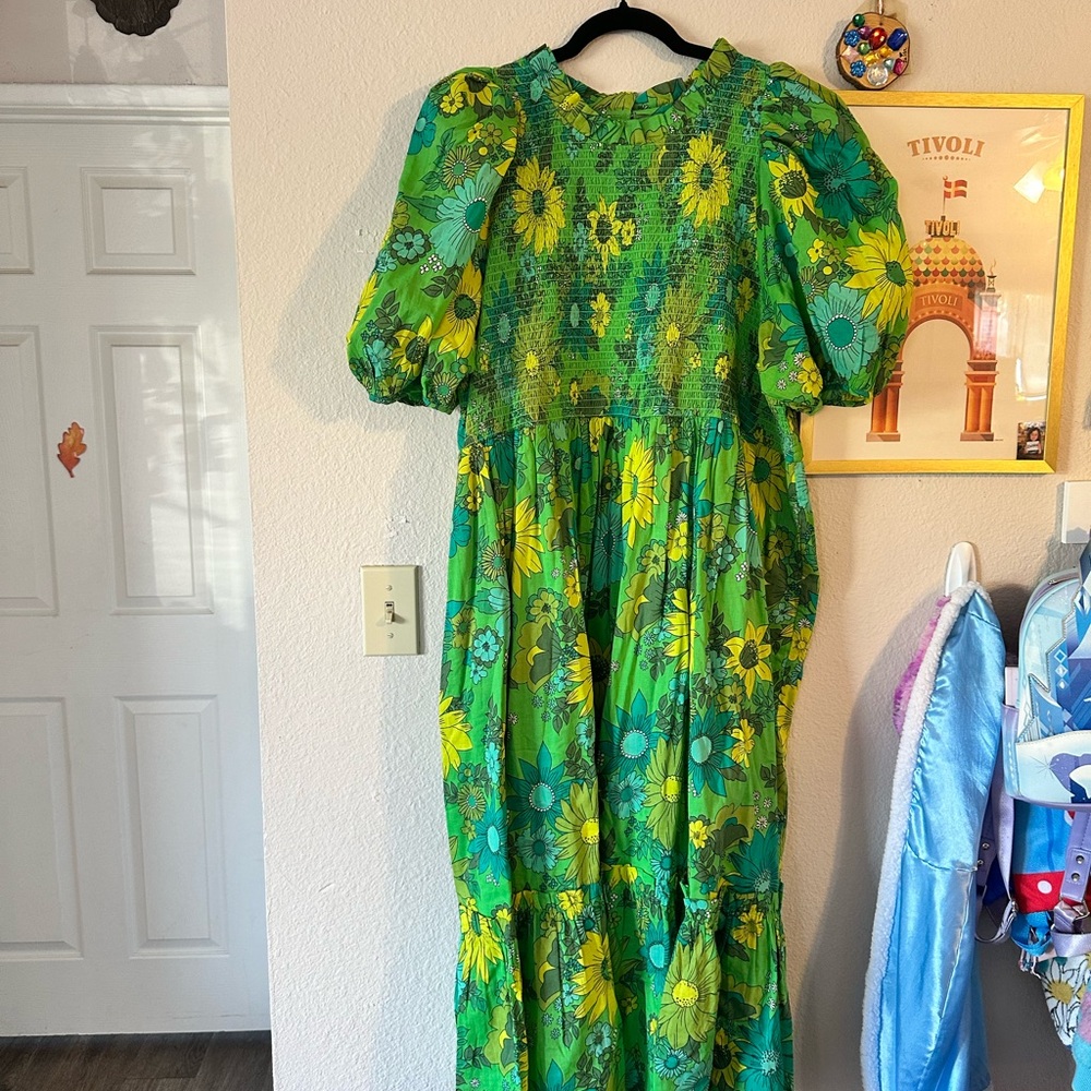 Joanie Green Floral Balloon Sleeve Maxi Dress US M - Picture 3 of 5